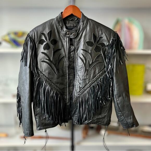 Unik Jackets & Blazers - Vintage 80’s UNIK Fringe Leather Black Jacket Small/ Medium
